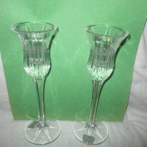 Mikasa LOT OF 2 Crystal Candle Holder 8'in Tall